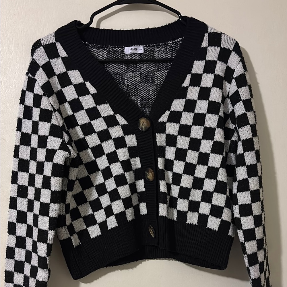 Ardene Black and White Checkered Cardigan Sweater